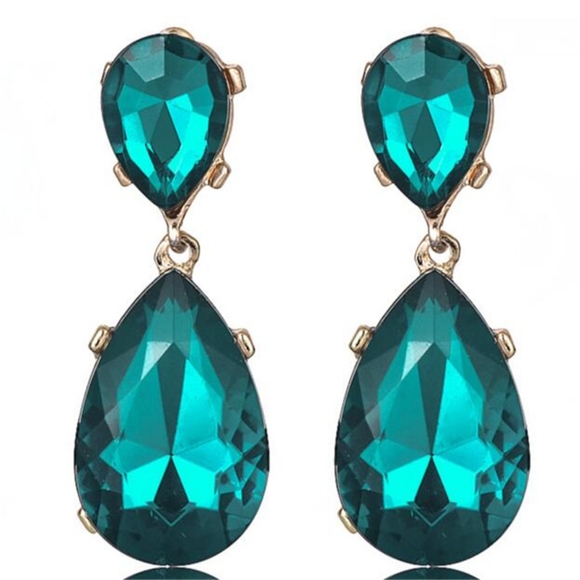 Teal Crystal Double Drop Earrings - Picture 4 of 4